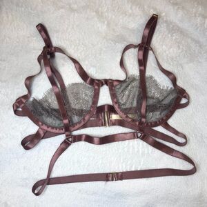 Roma Confidential Mauve Lace Strap Cage Bra - L